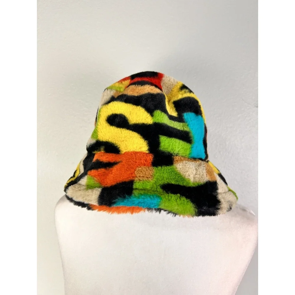 FURRY‎ BUCKET HAT Unisex One Size Adjustable Multicolor Y2K
